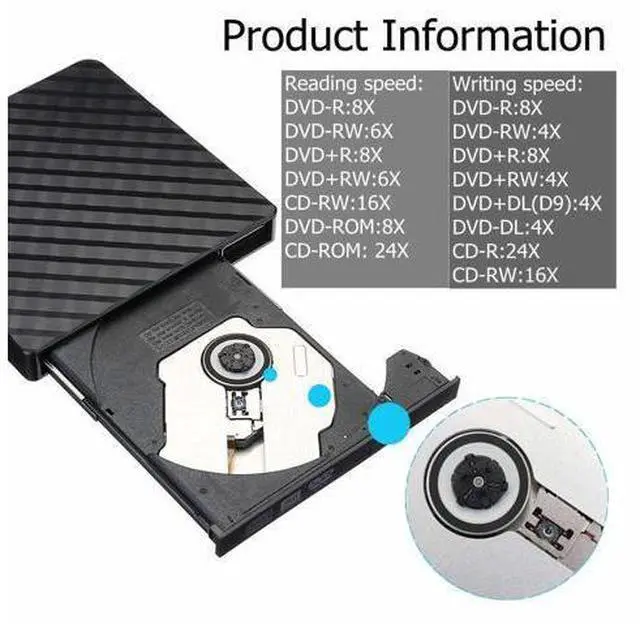 Alt view image 9 of 12 - Ultra-Thin USB3.0 DVD RW Optical Disc Drive Burner Portable CD Reader Player for Laptop or Desktop PC