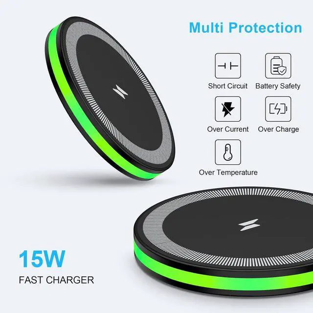 Alt view image 10 of 14 - Wireless Fast Charger Android Phone Charging Pad Wireless Charging Station for Galaxy S25 Ultra S25 Plus S24 S23 S22 S21 S20 S10 iPhone 17 Pro Max Plus 16 15 with QC 3.0 Power Adapter