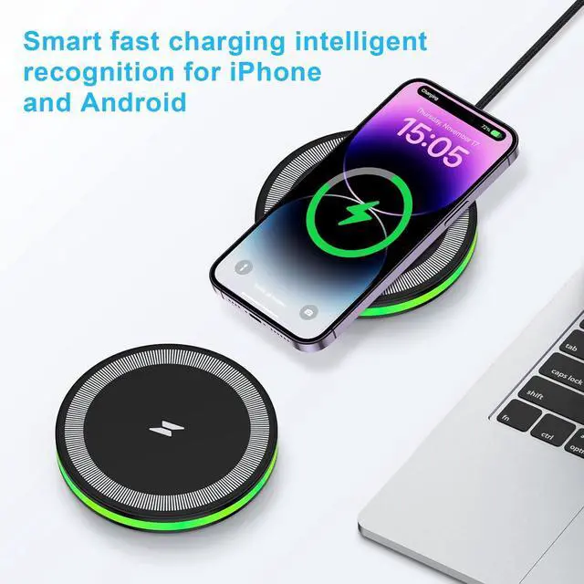 Alt view image 13 of 14 - Wireless Fast Charger Android Phone Charging Pad Wireless Charging Station for Galaxy S25 Ultra S25 Plus S24 S23 S22 S21 S20 S10 iPhone 17 Pro Max Plus 16 15 with QC 3.0 Power Adapter