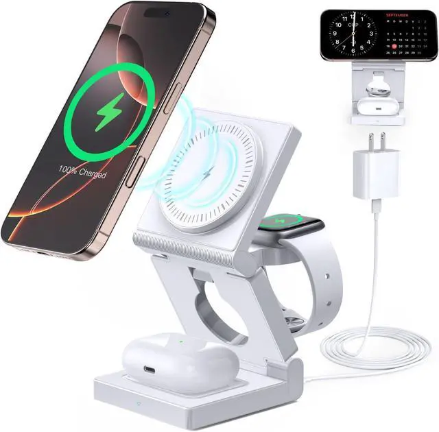Alt view image 8 of 14 - 3 in 1 Wireless Charging Station for Multple Devices - Foldable Magnetic Wireless Charger Dock -Travel 18W Charging Pad for iPhone 17 16 15 14 13 12 Pro/Pro Max/Plus/Watch & Airpods All Series