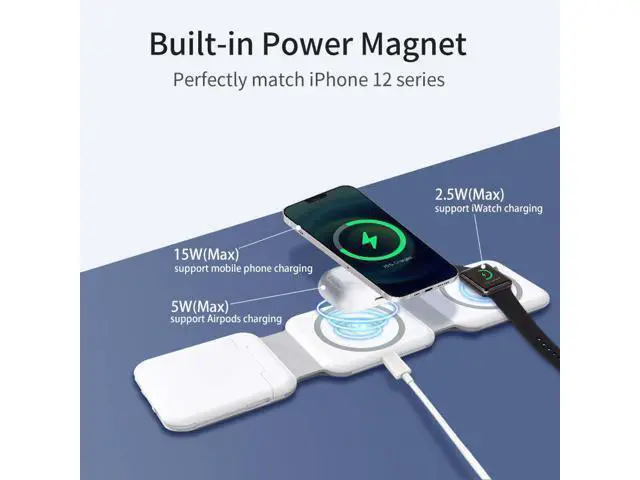 Alt view image 12 of 12 - Multifunctional 15W Fast Magnetic Wireless Charger Kit Travel Foldable Wireless Charger Pad Set With USB Cable