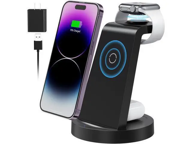 Alt view image 8 of 14 - 3 in 1 Charging Station for Device Wireless Charger for iPhone 16e 16 15 14 13 12 11 Pro Max & Watch iwatch- Charging Stand Dock for AirPods