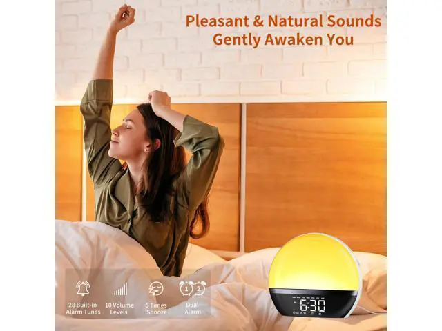 Alt view image 8 of 10 - SoundLegend FM Radio Sunrise Alarm Clock Sound Machine Wake-Up Light Sunrise Sunset Simulation Adjustable Volume Brightness Sleep Aid 13 Colors 23 Sounds 28 Tunes Snooze Dual Alarm 4 Timers