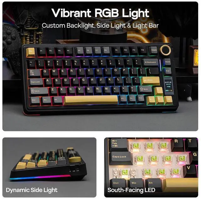 Alt view image 11 of 14 - X Aula EA75 MAX Wireless Gaming Keyboard with Screen & Knob+Cream Marble 47gf Gaming Keyboard Switches