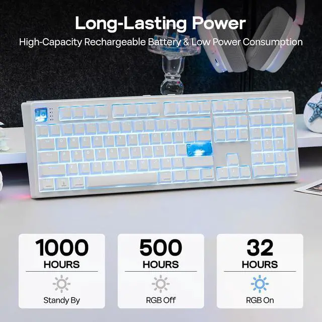 Alt view image 12 of 14 - HE108 Wireless Gaming Keyboard+NEX Pro Wireless Gaming Mouse with RGB Charging Dock