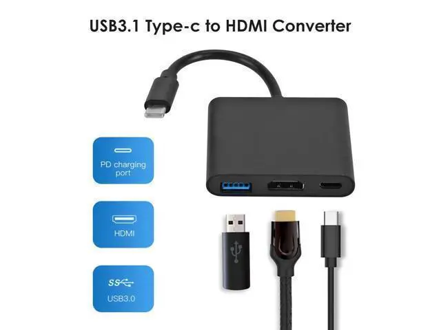 Alt view image 3 of 5 - 3 in 1 Type-C HUB USB 3.0 USB-C Female Converter Small Household Computer Accessories for Laptop Notebook PC