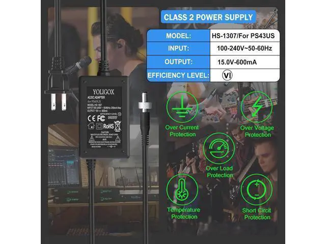 Alt view image 11 of 14 - 15V AC Adapter Compatible with Shure PS43US in-Line Power Cord for GLX4 and ULX4 Wireless Receivers.