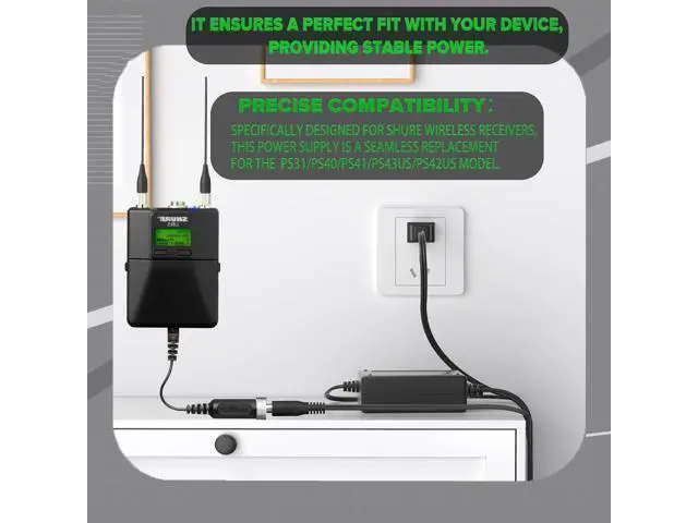 Alt view image 9 of 14 - 15V AC Adapter Compatible with Shure PS43US in-Line Power Cord for GLX4 and ULX4 Wireless Receivers.