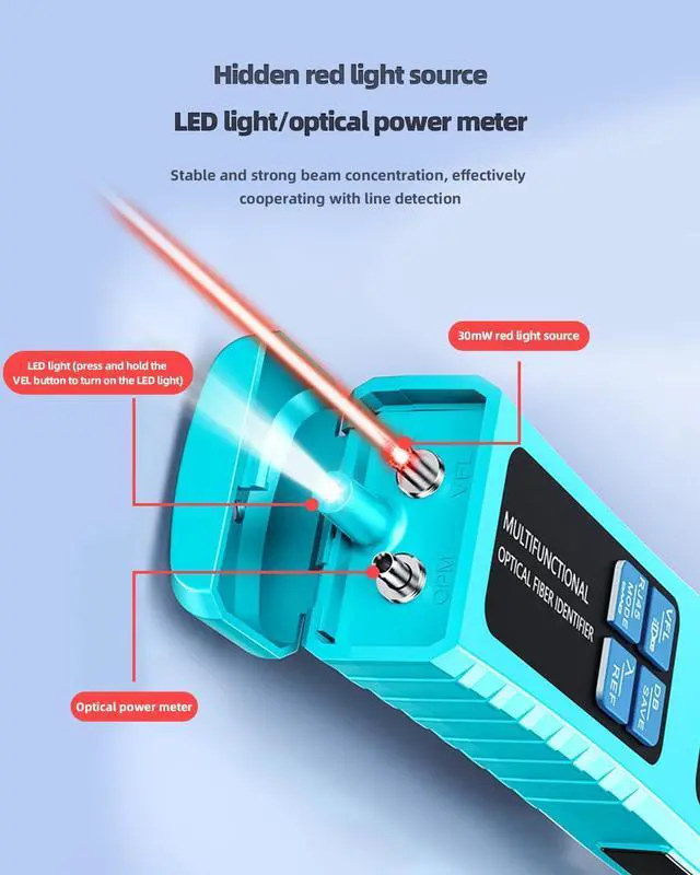 Alt view image 12 of 14 - All-in-One Fiber Optic Identifier with Power Meter & Red Light Source, Single-Mode/Multi-Mode Compatible, 5-in-1 Clamp, Direction Tester & Cable Tracer Rechargeable, Measuring Range -70-10dBm