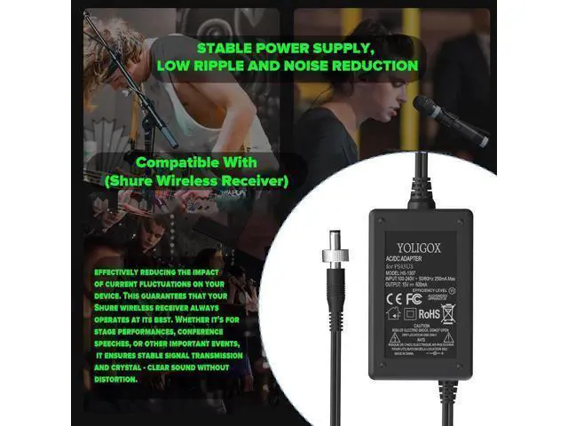 Alt view image 12 of 14 - 15V AC Adapter Compatible with Shure PS43US in-Line Power Cord for GLX4 and ULX4 Wireless Receivers.