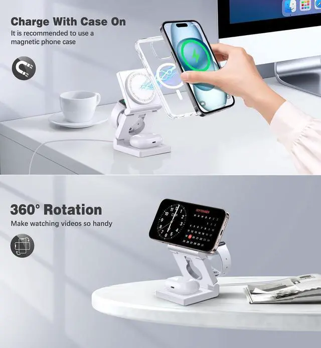 Alt view image 11 of 14 - 3 in 1 Wireless Charging Station for Multple Devices - Foldable Magnetic Wireless Charger Dock -Travel 18W Charging Pad for iPhone 17 16 15 14 13 12 Pro/Pro Max/Plus/Watch & Airpods All Series
