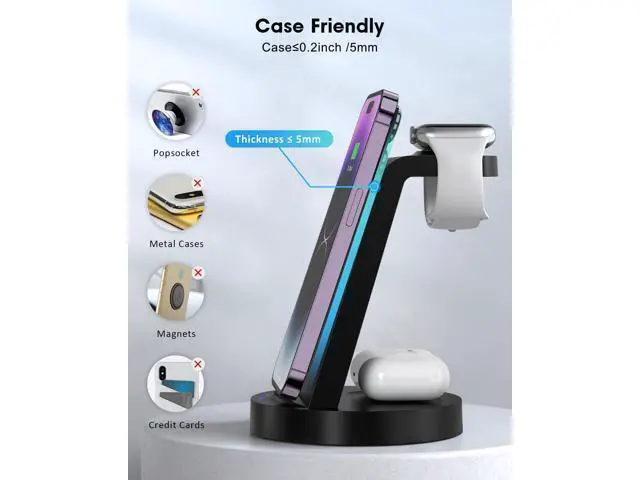 Alt view image 12 of 14 - 3 in 1 Charging Station for Device Wireless Charger for iPhone 16e 16 15 14 13 12 11 Pro Max & Watch iwatch- Charging Stand Dock for AirPods