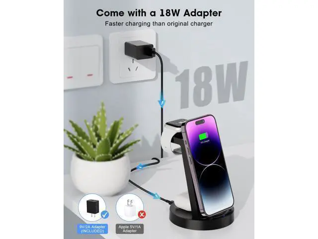 Alt view image 13 of 14 - 3 in 1 Charging Station for Device Wireless Charger for iPhone 16e 16 15 14 13 12 11 Pro Max & Watch iwatch- Charging Stand Dock for AirPods