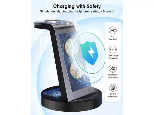 Alt view image 11 of 14 - 3 in 1 Charging Station for Device Wireless Charger for iPhone 16e 16 15 14 13 12 11 Pro Max & Watch iwatch- Charging Stand Dock for AirPods