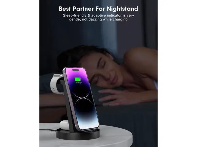 Alt view image 14 of 14 - 3 in 1 Charging Station for Device Wireless Charger for iPhone 16e 16 15 14 13 12 11 Pro Max & Watch iwatch- Charging Stand Dock for AirPods