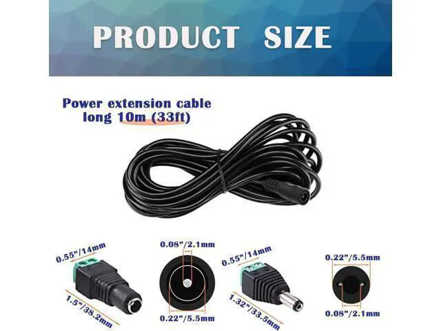 Alt view image 8 of 12 - 4PCS 33FT(10m) 12V DC Power Extension Cable with Power Jack Adapter Connectors(2 x Male + 2 x Female) 5.5mm x 2.1mm DC Power Adapter Extension Cord and Cable Wire Ends Plug HE030-4