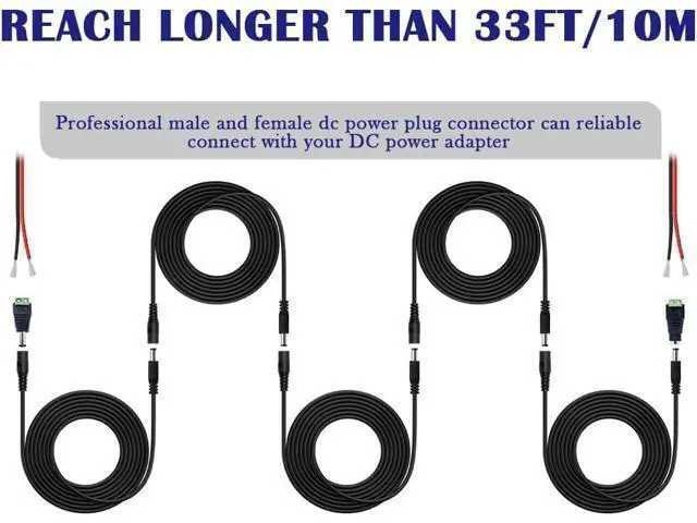 Alt view image 9 of 12 - 4PCS 33FT(10m) 12V DC Power Extension Cable with Power Jack Adapter Connectors(2 x Male + 2 x Female) 5.5mm x 2.1mm DC Power Adapter Extension Cord and Cable Wire Ends Plug HE030-4