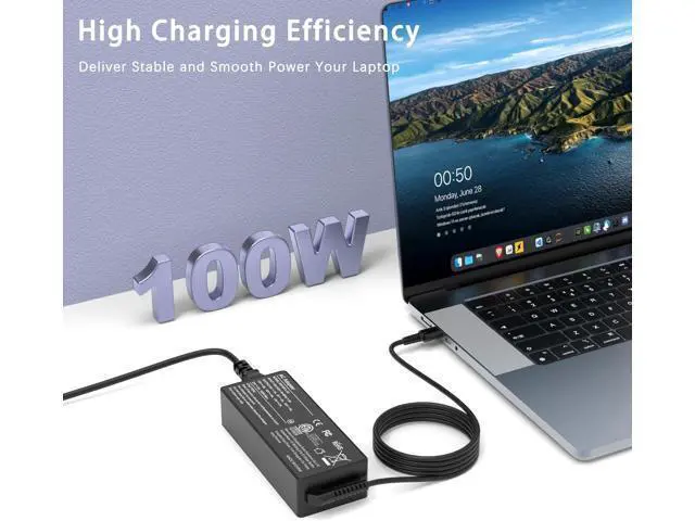 Alt view image 10 of 14 - 100W USB C Laptop Charger Universal Power Adapter Compatible with Mac Book Pro/Air 16 15 14 13 Inch and More Chromebook Type C Power Cord