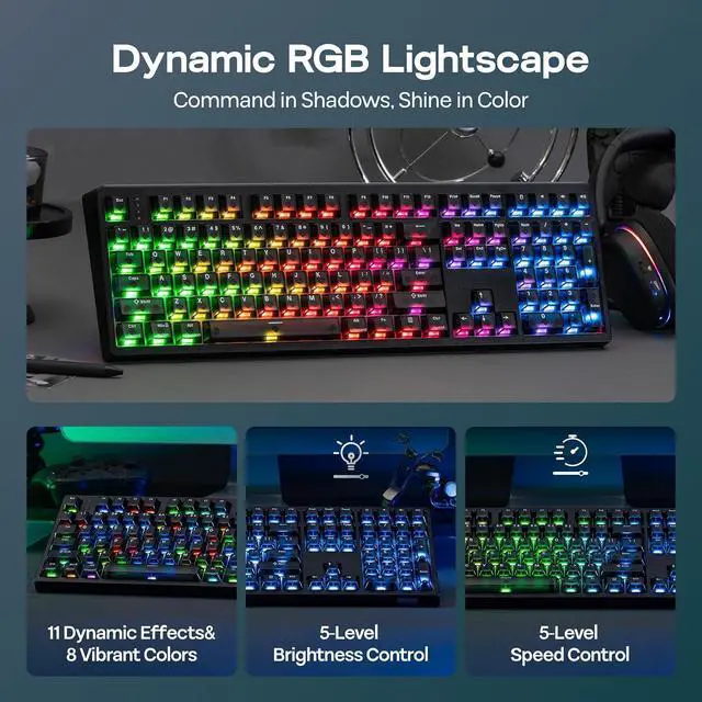 Alt view image 11 of 14 - HE108 Wireless Gaming Keyboard+NEX Pro Wireless Gaming Mouse with RGB Charging Dock