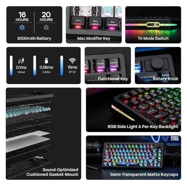 Alt view image 9 of 14 - HE75 V2 Hall Effect Gaming Keyboard+NEX Pro Wireless Gaming Mouse with RGB Charging Dock