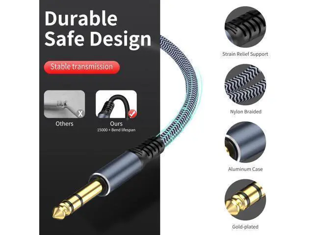 Alt view image 12 of 14 - 1/4 inch Extension Cable 10ft 1/4 Male to Female Stereo Headphone Guitar Cable