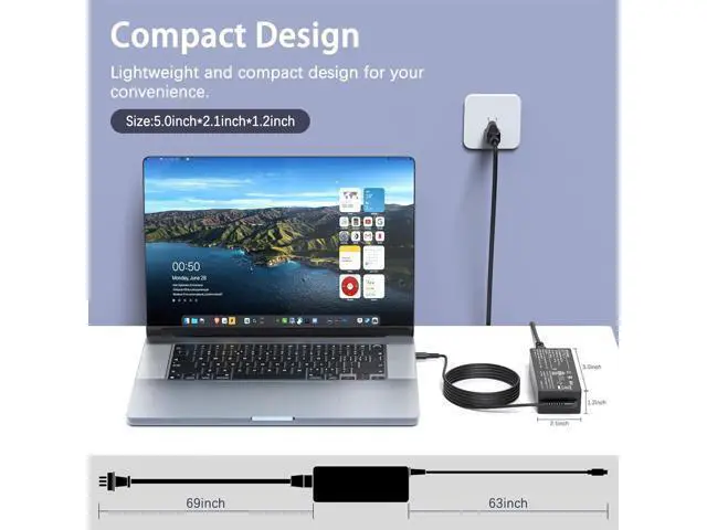 Alt view image 11 of 14 - 100W USB C Laptop Charger Universal Power Adapter Compatible with Mac Book Pro/Air 16 15 14 13 Inch and More Chromebook Type C Power Cord