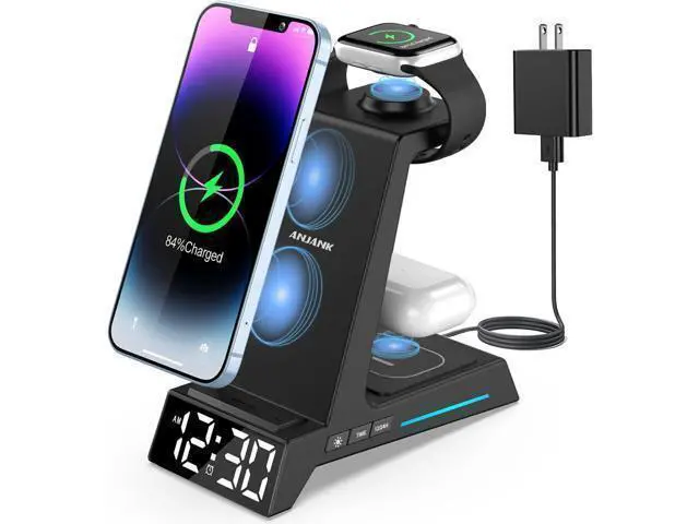 Alt view image 8 of 14 - Wireless Charging Station - 4 in 1 Wireless Charger with Alarm Clock, Charging Stand Dock for iPhone 15/14/13/12/11/Pro/Max/XR/XS/X/ Phone, for AirPods Pro/3/2, Apple Watch 9/8/7/6/5/SE/4/3/2