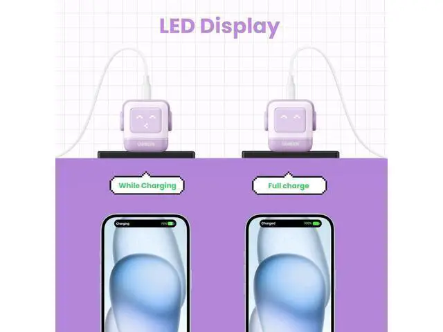 Alt view image 12 of 14 - UGREEN RG 30W USB C Charger, Nexode Robot GaN Fast Charger Block, Compact Wall Charger Power Adapter for iPhone 15 Pro Max/14/13, Galaxy S23 Ultra, Pixel 7 Pro, MacBook Air, iPad Pro (Purple)