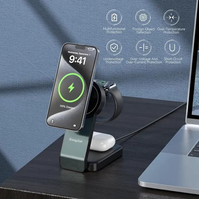Alt view image 11 of 14 - 3-in-1 Wireless Charging Station for Devices Qi2 Certified 15W Charger Stand Magnetic Foldable Fast Charger for iPhone 16/15/15 Pro/14/13/12 Watch AirPods (30W USB-C Charger Included)