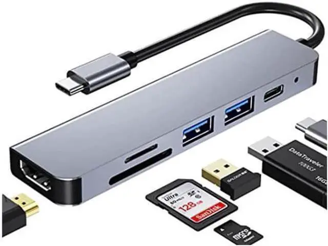 Alt view image 4 of 4 - 6 Ports USB C Hub Adapter, USB C Docking Station with HDMI 4k, USB 3.0, 87W Power Delivery, SD/TF Card Slots, for MacBook Series