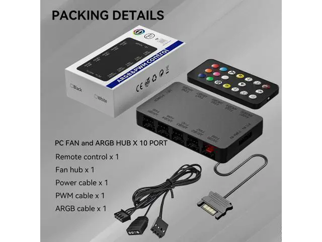 Alt view image 9 of 14 - 10-Port ARGB & PWM Fan Hub Controller - Magnetic Mount 5V/3PIN RGB PC Fan Hub with Remote Control, Chassis Key Control & SATA Power - Support 10 PWM Case Fans Splitter & ARGB Lighting Devices