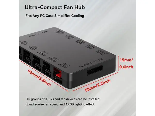 Alt view image 13 of 14 - 10-Port ARGB & PWM Fan Hub Controller - Magnetic Mount 5V/3PIN RGB PC Fan Hub with Remote Control, Chassis Key Control & SATA Power - Support 10 PWM Case Fans Splitter & ARGB Lighting Devices