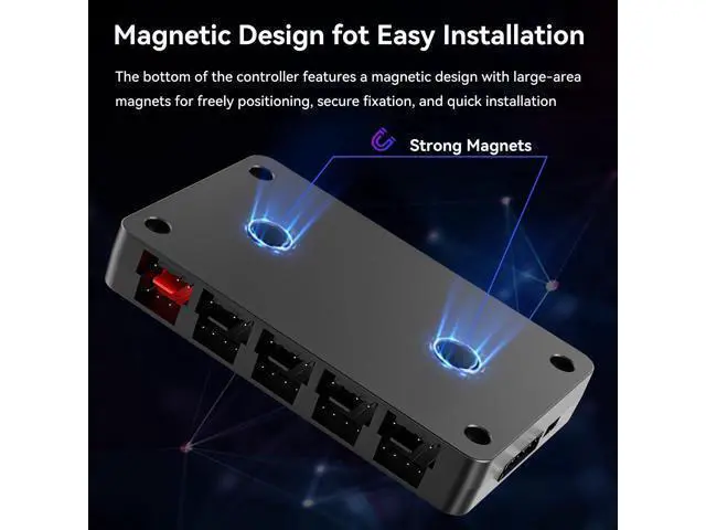 Alt view image 10 of 14 - 10-Port ARGB & PWM Fan Hub Controller - Magnetic Mount 5V/3PIN RGB PC Fan Hub with Remote Control, Chassis Key Control & SATA Power - Support 10 PWM Case Fans Splitter & ARGB Lighting Devices