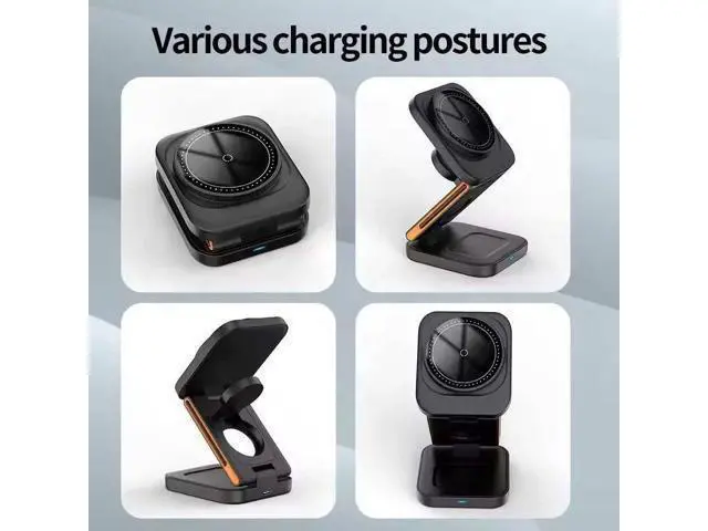 Alt view image 7 of 10 - 3 in 1 Wireless Charging Station Portable Foldable 15W Magnetic Wireless Charger Mobile Phone Holder Foldable Wireless Charger