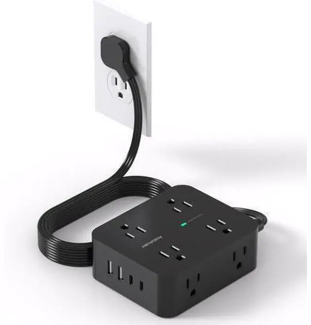 Alt view image 8 of 14 - Power Strip Surge Protector, 5Ft Ultra Thin Flat Plug Extension Cord with Multiple Outlets, 8 Widely Outlet Extender with 4 USB Ports(2 USB C), 1080J Wall Mount for College Dorm Room Essentials Black