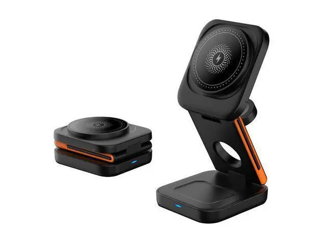 Alt view image 9 of 12 - Three-in-One Folding Magnetic 15W Fast Charging Wireless Charger Multifunction for Apple Mobile Phone Charger with Suction White