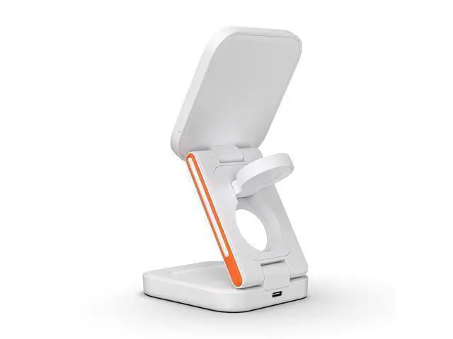 Alt view image 10 of 12 - Three-in-One Folding Magnetic 15W Fast Charging Wireless Charger Multifunction for Apple Mobile Phone Charger with Suction White