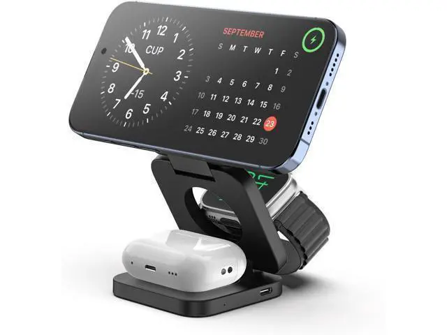 Alt view image 8 of 14 - Fast Wireless Charger Magnetic Foldable 3 in 1 Charging Station for iPhone 16/15/14/13/12/Pro/Plus/Pro Max 5W Portable Charger for Watch10/9/8/7/6/5/4/3/SE for Airpods3/2/Pro-Black