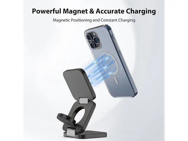 Alt view image 14 of 14 - Fast Wireless Charger Magnetic Foldable 3 in 1 Charging Station for iPhone 16/15/14/13/12/Pro/Plus/Pro Max 5W Portable Charger for Watch10/9/8/7/6/5/4/3/SE for Airpods3/2/Pro-Black