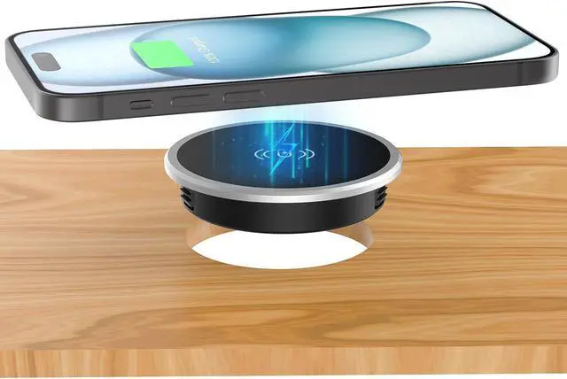 Alt view image 8 of 14 - Wireless Magnetic Charger Desk Mount 15W Fast Charger for iPhone 17 16 Pro Max 15 14 13 12 Series Magnet Qi Charging Pad/Station for AirPods Recessed Hidden Under Desktop Hole Save Nightstand Space