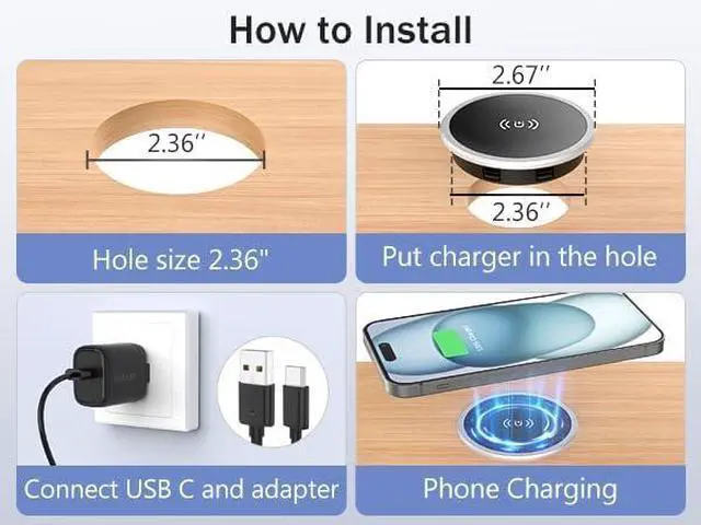 Alt view image 13 of 14 - Wireless Magnetic Charger Desk Mount 15W Fast Charger for iPhone 17 16 Pro Max 15 14 13 12 Series Magnet Qi Charging Pad/Station for AirPods Recessed Hidden Under Desktop Hole Save Nightstand Space