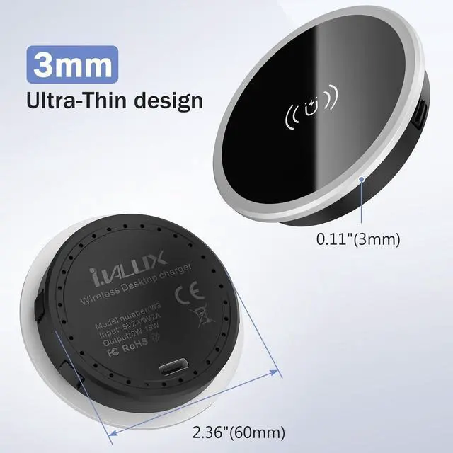Alt view image 12 of 14 - Wireless Magnetic Charger Desk Mount 15W Fast Charger for iPhone 17 16 Pro Max 15 14 13 12 Series Magnet Qi Charging Pad/Station for AirPods Recessed Hidden Under Desktop Hole Save Nightstand Space