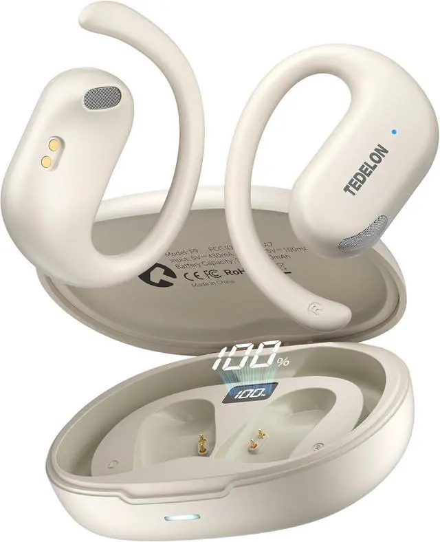 Alt view image 8 of 14 - Open Ear Earbuds, 50H Open Ear Headphones Bluetooth 5.4, IPX6 Open Ear buds Wireless with Adjustable Ear hook, Hi-res Stereo, AI Clear Call, Lightweight, Wireless Over Earbud for Workout, Gym, Running