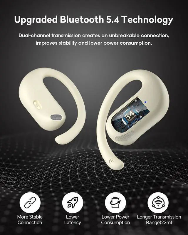 Alt view image 10 of 14 - Open Ear Earbuds, 50H Open Ear Headphones Bluetooth 5.4, IPX6 Open Ear buds Wireless with Adjustable Ear hook, Hi-res Stereo, AI Clear Call, Lightweight, Wireless Over Earbud for Workout, Gym, Running