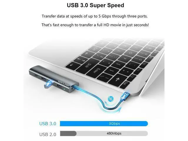 Alt view image 9 of 10 - USB C HUB 4-Port Aluminum USB 3.0 hub USB 3.1 Gen1 5Gbps SuperSpeed USB Type C HUB 3.0 for Computer Laptop USB Splitter