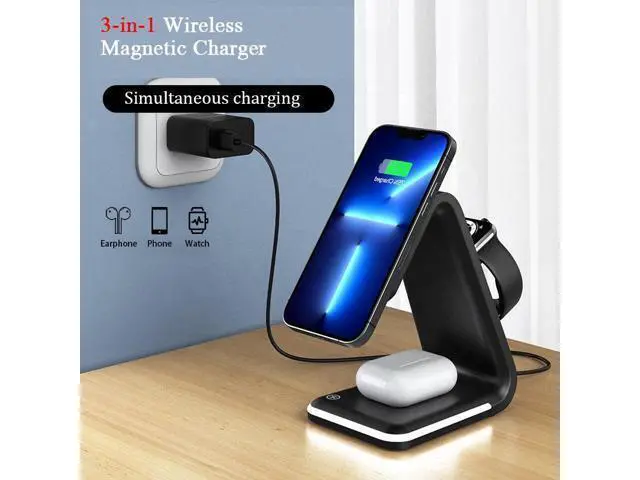Alt view image 10 of 12 - 15W 3-in-1 Magnetic Wireless Charger for Apple iPhone and Watch