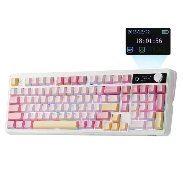 Alt view image 8 of 14 - TH99 PRO 96% Mechanical Keyboard with Screen & Knob, 10000mAh, 2.4Ghz/BT, Hot Swap, Custom Driver, RGB Backlight, PBT Keycap, Wireless Gaming Keyboard for PC/Mac (Pink, Creamy Jade)