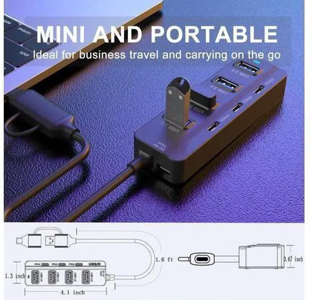 Alt view image 10 of 12 - USB C Hub, 5Gbps 7 Ports USB 3.0, USB Hub with USB C Long Cable USB Splitter Multiport Adapter Compatible with Thunderbolt3/4,MacBook, iMac, Surface Pro