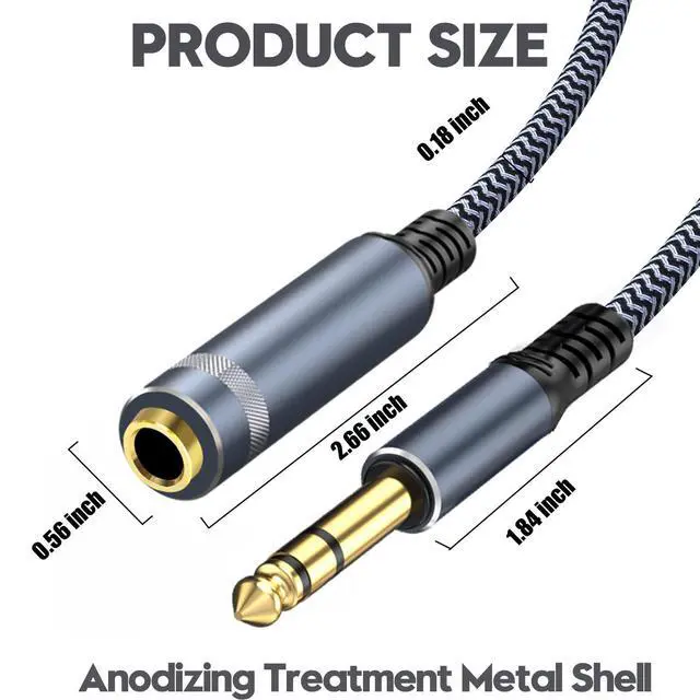 Alt view image 14 of 14 - 1/4 inch Extension Cable 10ft 1/4 Male to Female Stereo Headphone Guitar Cable