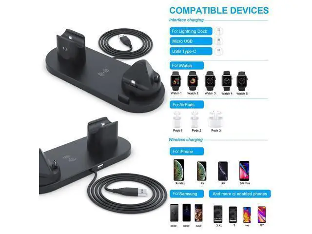 Alt view image 3 of 5 - 6 in 1 Wireless Charger Dock Station for iPhone/Android/Type-C USB Phones 10W Qi Fast Charging For Apple Watch AirPods Pro